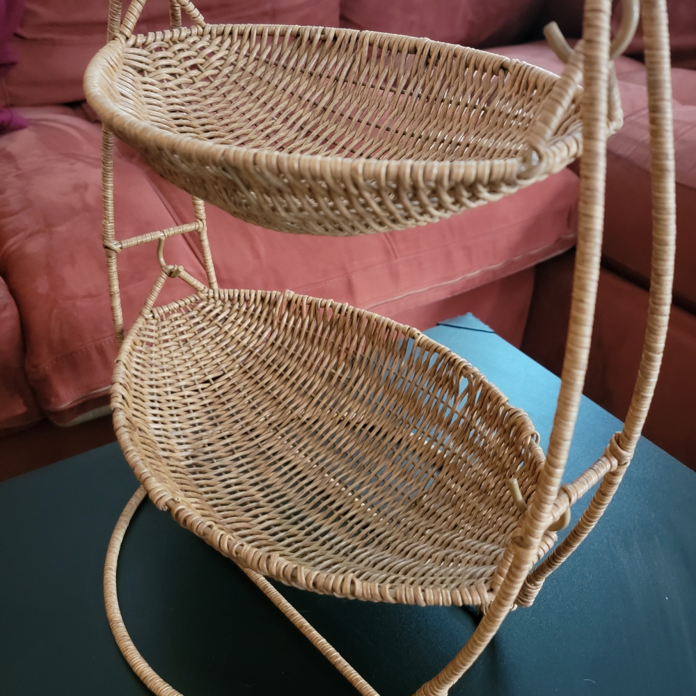 Woven Two-Tier Basket Stand